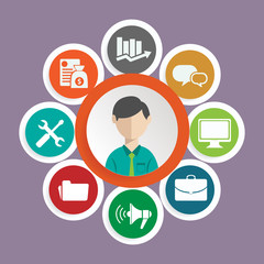 Vector flat customer service concept - icons and infographic design elements