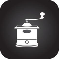Old coffee grinder mill simple icon on square  background