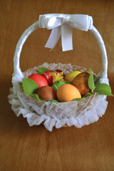 Wicker basket with Easter eggs