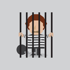 Prisoner In Jail Vector Illustration.
