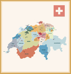 Fototapeta premium Vintage Color Political map of Switzerland