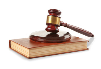 Gavel and book isolated on white