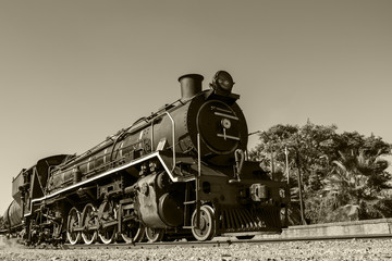 Fototapeta na wymiar Steam Train in black and white