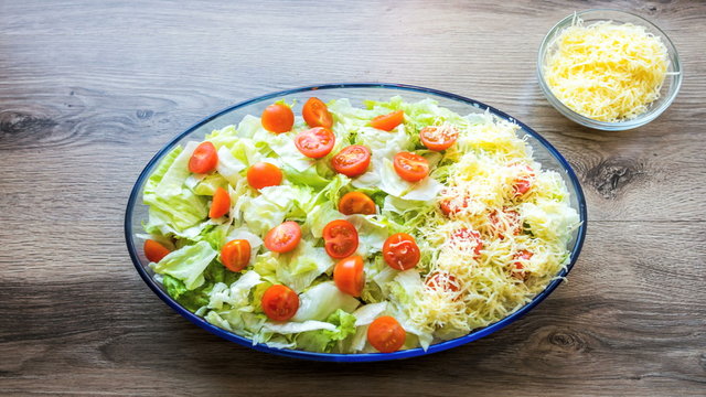 Time lapse, Cooking caesar salad .  healthy meal