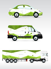 Template vehicle for advertising, branding. Passenger car, truck, bus.