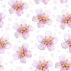 Floral seamless pattern with cherry blossoms consisting of  circle.