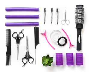 Barber set with tools, isolated on white