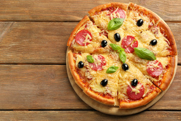 Fresh baked pizza, top view