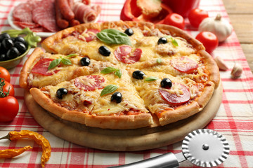 Fresh baked pizza, close up