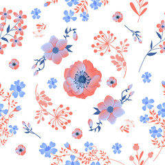 Floral Background. Seamless Pattern. Flowers and Leaves. Vintage Background