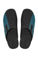 Warm woolen slippers on a white background.The slippers are homemade.