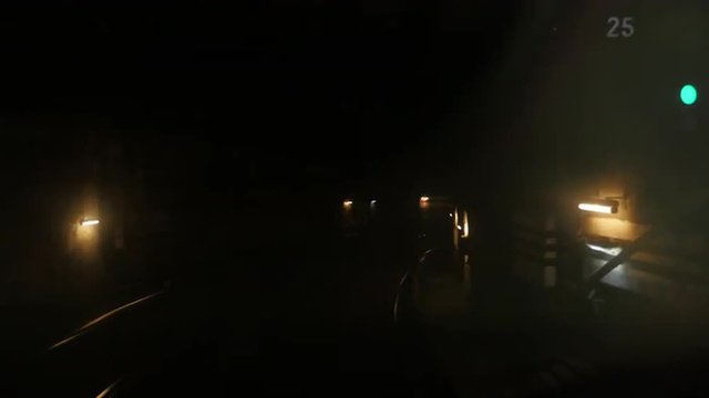Timelapse shot of moving through the subway tunnels in the train with stops at the stations. Underground in Paris, France