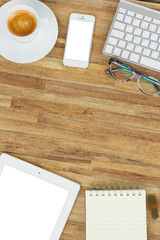 Fototapeta premium Office table with gusgets and supplies