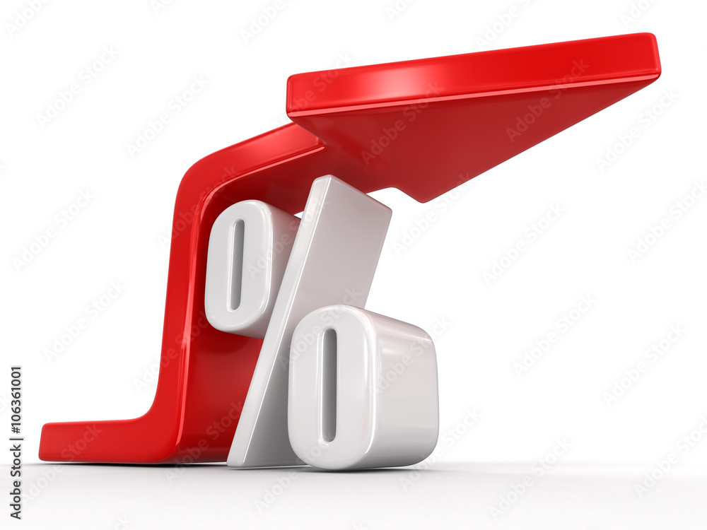 Poster percent symbol with arrow up. image with clipping path