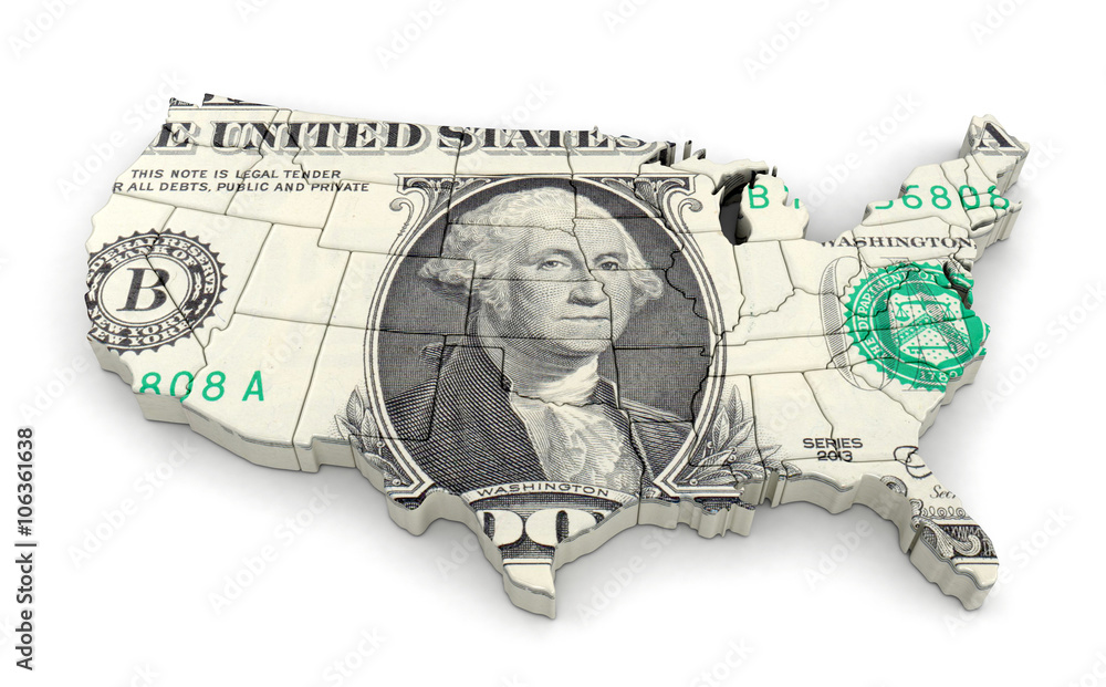 Poster map of usa with dollar. image with clipping path.