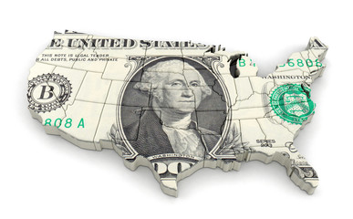 Map of USA with dollar. Image with clipping path.