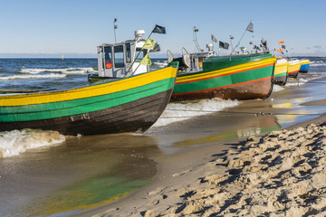 Colorful fishing vessels.