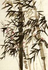 bamboo trees and plums branch
