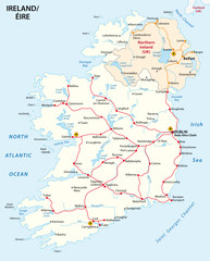 map of ireland with the rail route network