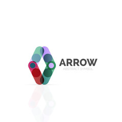 Linear arrow abstract logo, connected multicolored segments of lines in directional pointer figure