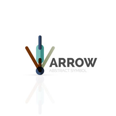 Linear arrow abstract logo, connected multicolored segments of lines in directional pointer figure