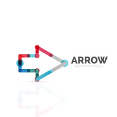 Linear arrow abstract logo, connected multicolored segments of lines in directional pointer figure