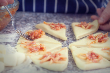 Making croissants with ham