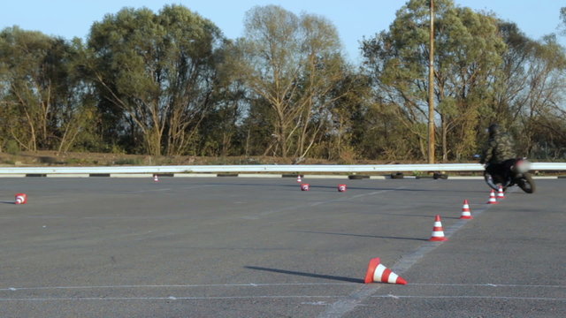 Motorcycle practice in traffic between cones Moto Gymkhana Motorcyclists