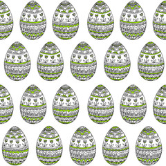 Black And White Easter Pattern With Green Ornamental Decoration