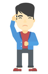 Man scratching his temple with finger