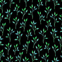 seamless pattern with green watercolor branches