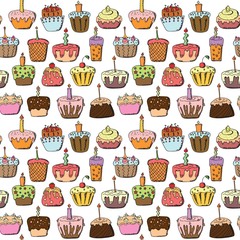Doodle cupcake seamless pattern background