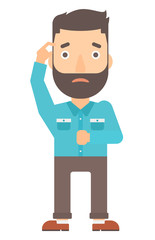 Man scratching his temple with finger