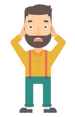 Man clutching his head in desperate.