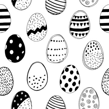 Seamless pattern with easter eggs doodles. Vector illustration