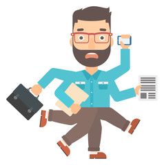 Man coping with multitasking.
