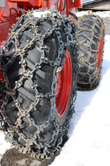 Construction Machinery with Chains on Tires