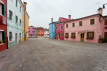 Panorama from a little square in burano Island, Venice (vintage