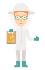 Bee-keeper at apiary.