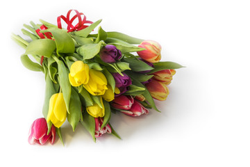 Bouquet Of Fresh Multicolor Tulip Flowers