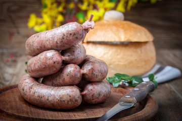 Homemade white sausage out pigs meat.