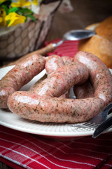 Homemade white sausage out pigs meat.