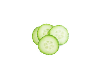 Cucumber slices on a white background