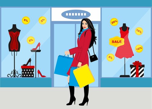 Shopping girl - Stock Illustration. fashionable girl with purchases for your design