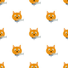 Obraz premium Color illustration of cat and fish skeleton icon