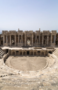 Ruins of Hierapolis, the ancient site located in Pamukkale, Denizli, Turkey.