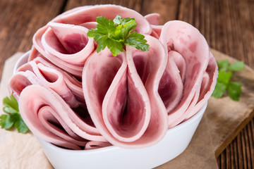 Ham Sausage on wooden background
