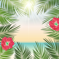 Fototapeta na wymiar Summer Time Palm Leaf Vector Background Illustration