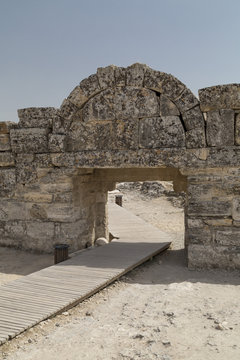 Ruins of Hierapolis, the ancient site located in Pamukkale, Denizli, Turkey.