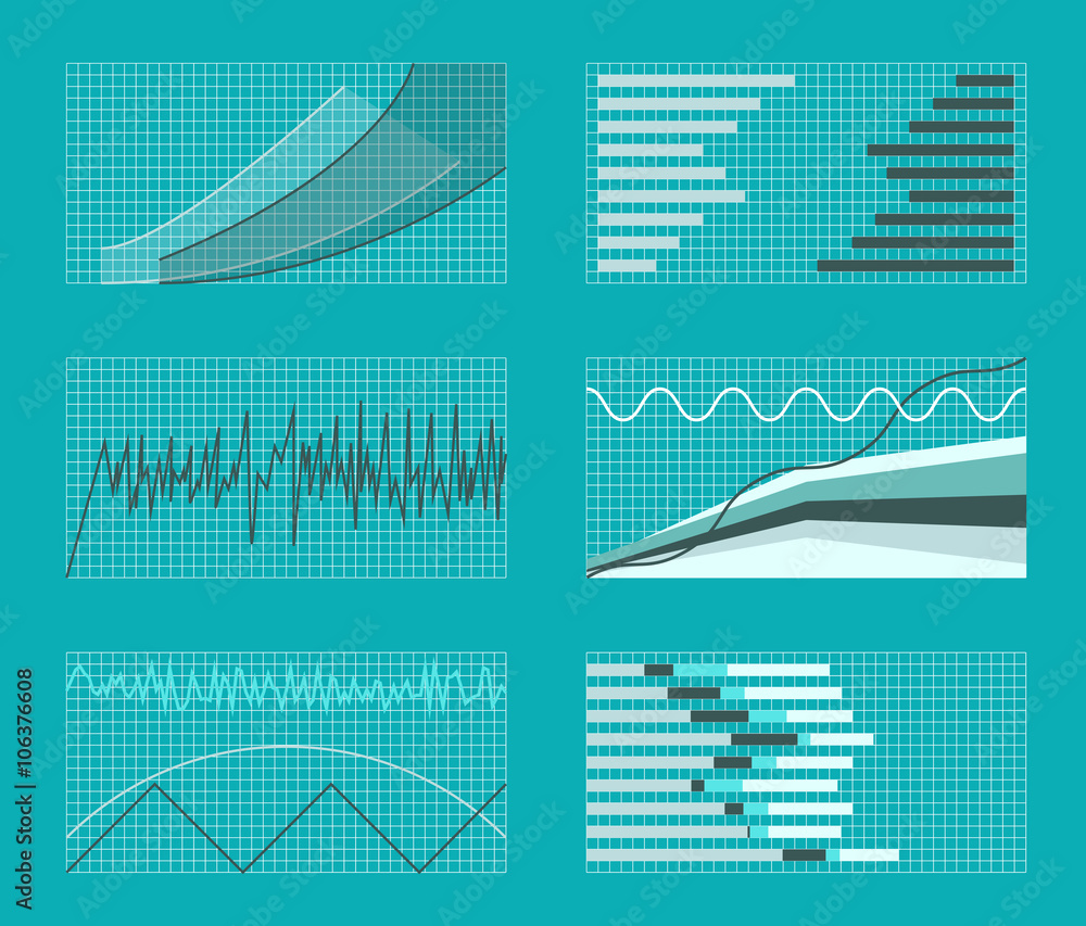 Aufkleber set of graphs and charts. data, statistic, informative